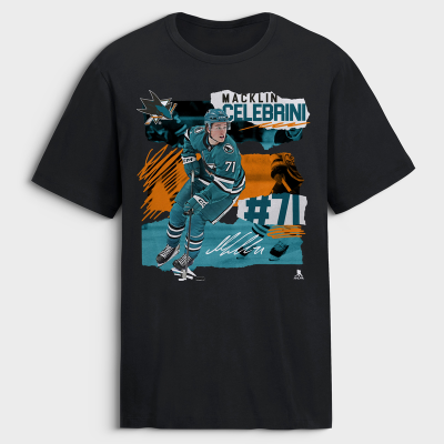 San Jose Sharks Macklin Celebrini Black Fresh Ice T-Shirt