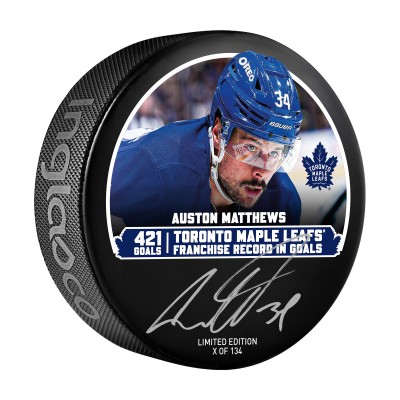 Auston Matthews Toronto Maple Leafs Autographed Fanatics Authentic Franchise Goal Leader Hockey Puck - Limited Edition of 134