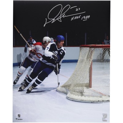 Darryl Sittler Toronto Maple Leafs Autographed Fanatics Authentic 16 x 20 Blue Jersey Skating Photograph with HHOF 1989 Inscription
