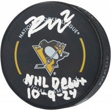 Rutger McGroarty Pittsburgh Penguins Autographed Fanatics Authentic Official Game Puck with NHL Debut 10-9-24 Inscription Rutger McGroarty Pittsburgh Penguins Autographed Fanatics Authentic Official Game Puck with NHL Debut 10-9-24 Inscription