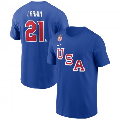 USA Hockey Dylan Larkin Nike Royal 2026 Name & Number T-Shirt