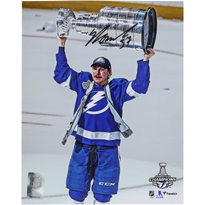 Yanni Gourde Tampa Bay Lightning Autographed Fanatics Authentic 8 x 10 2021 Stanley Cup Champions Raising Cup Photograph