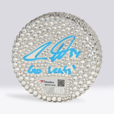 Auston Matthews Toronto Maple Leafs Autographed Fanatics Authentic Swarovski Crystal Hockey Puck with Go Leafs! Inscription - Art by Rock On Sports
