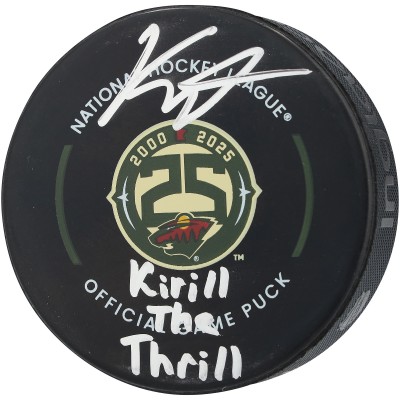 Kirill Kaprizov Minnesota Wild Autographed Fanatics Authentic Hockey Puck with Kirill the Thrill Inscription