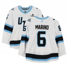 John Marino Utah Mammoth Fanatics Authentic Game-Used #6 White Set 1 Jersey from Multiple Games Between October 9 & December 6, 2025