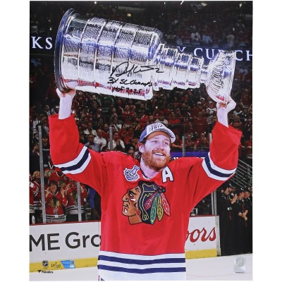 Duncan Keith Chicago Blackhawks Autographed Fanatics Authentic 16 x 20 2015 Stanley Cup Champions Raising Cup Photograph with 3x SC Champs & HOF 25 Inscriptions Limited Edition #10/10