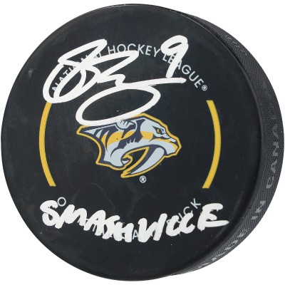Filip Forsberg Nashville Predators Autographed Fanatics Authentic Official Game Puck with Smashville Inscription