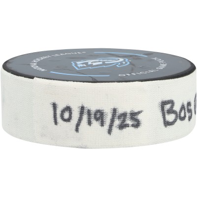 David Pastrnak Boston Bruins Fanatics Authentic Game-Used Goal Puck vs. Utah Mammoth on October 19, 2025 - First of Two Goals Scored
