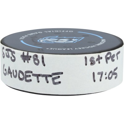 Adam Gaudette San Jose Sharks Fanatics Authentic Game-Used Goal Puck vs. Utah Mammoth on October 4, 2025