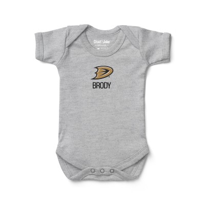Малышам Anaheim Ducks Chad & Jake Heather Gray Secondary Logo Personalized Bodysuit