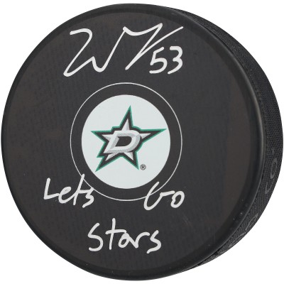 Wyatt Johnston Dallas Stars Autographed Fanatics Authentic Hockey Puck with Lets Go Stars Inscription