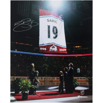 Joe Sakic Colorado Avalanche Autographed Fanatics Authentic 8 x 10 Jersey Retirement Ceremony Photograph