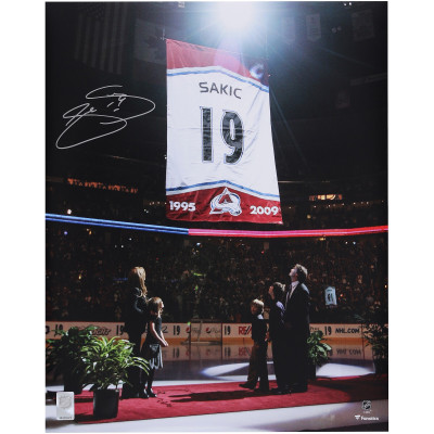 Joe Sakic Colorado Avalanche Autographed Fanatics Authentic 16 x 20 Jersey Retirement Ceremony Photograph