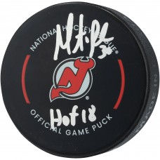 Martin Brodeur New Jersey Devils Autographed Fanatics Authentic Official Game Puck with HOF 18 Inscription