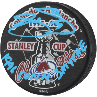 Joe Sakic Colorado Avalanche Autographed Fanatics Authentic 1996 Stanley Cup Champions Hockey Puck with 1996 Conn Smythe Inscription