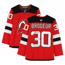 Martin Brodeur New Jersey Devils Autographed Fanatics Authentic Red Fanatics Premium Jersey with Multiple Inscriptions - Limited Edition #10/10