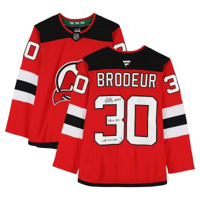 Martin Brodeur New Jersey Devils Autographed Fanatics Authentic Red Fanatics Premium Jersey with Multiple Inscriptions - Limited Edition #10/10