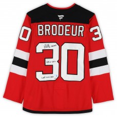 Martin Brodeur New Jersey Devils Autographed Fanatics Authentic Red Fanatics Premium Jersey with Multiple Inscriptions - Limited Edition #10/10