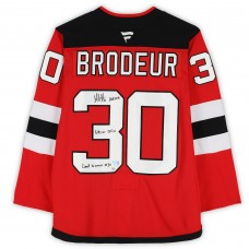 Martin Brodeur New Jersey Devils Autographed Fanatics Authentic Red Fanatics Premium Jersey with Multiple Inscriptions - Limited Edition of 10