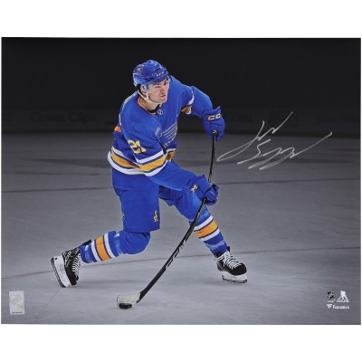Jimmy Snuggerud St. Louis Blues Autographed Fanatics Authentic 16 x 20 Blue Jersey Shooting the Puck Spotlight Photograph