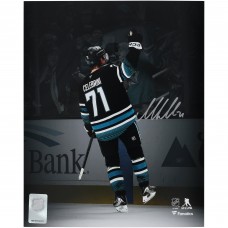 Macklin Celebrini San Jose Sharks Autographed Fanatics Authentic 8 x 10 Black Alternate Jersey Celebration Spotlight Photograph