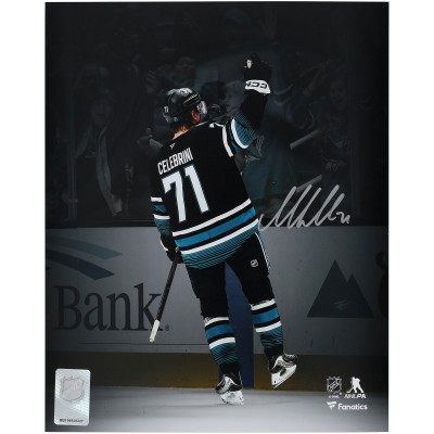 Macklin Celebrini San Jose Sharks Autographed Fanatics Authentic 8 x 10 Black Alternate Jersey Celebration Spotlight Photograph