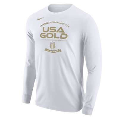 Unisex Женская USA Hockey Nike White 2026 Winter Olympics Gold Medal Long Sleeve T-Shirt