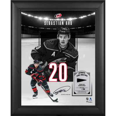 Коллаж Sebastian Aho Carolina Hurricanes Facsimile Signature Fanatics Authentic Framed 11 x 14 Showcase with a Piece of Game-Used Puck - Limited Edition of 250