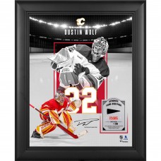 Dustin Wolf Calgary Flames Facsimile Signature Fanatics Authentic Framed 11 x 14 Showcase Collage with a Piece of Game-Used Puck - Limited Edition of 250