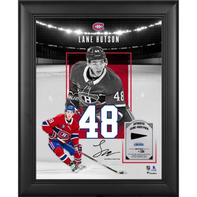 Lane Hutson Montreal Canadiens Facsimile Signature Fanatics Authentic Framed 11 x 14 Showcase Collage with a Piece of Game-Used Puck - Limited Edition of 250