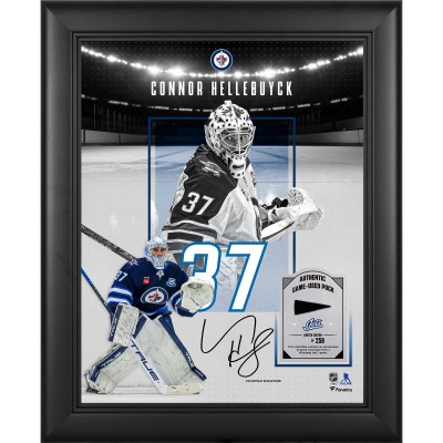 Connor Hellebuyck Winnipeg Jets Facsimile Signature Fanatics Authentic Framed 11 x 14 Showcase Collage with a Piece of Game-Used Puck - Limited Edition of 250