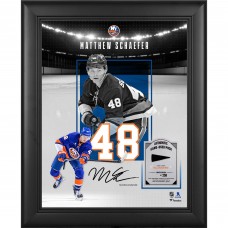 Matthew Schaefer New York Islanders Facsimile Signature Fanatics Authentic Framed 11 x 14 Showcase Collage with a Piece of Game-Used Puck - Limited Edition of 250