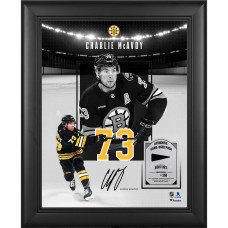 Коллаж Charlie McAvoy Boston Bruins Facsimile Signature Fanatics Authentic Framed 11 x 14 Showcase with a Piece of Game-Used Puck - Limited Edition of 250