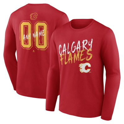 Calgary Flames Red Hustle Personalized Name & Number Long Sleeve T-Shirt