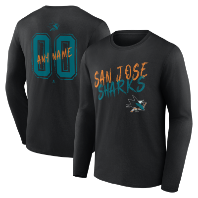 San Jose Sharks Black Hustle Personalized Name & Number Long Sleeve T-Shirt