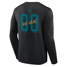 San Jose Sharks Black Hustle Personalized Name & Number Long Sleeve T-Shirt