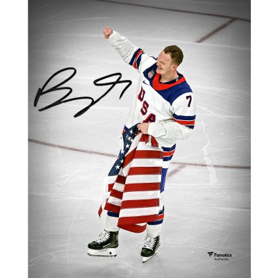 Brady Tkachuk Team USA Autographed Fanatics Authentic 8 x 10 2026 Winter Olympics Gold Medal Winner Photograph