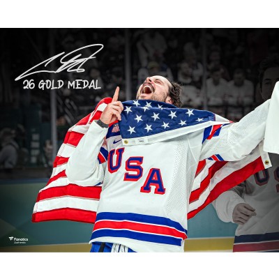 Auston Matthews Team USA Autographed Fanatics Authentic 16 x 20 2026 Winter Olympics Gold Medal Winner Photograph with 26 Gold Medal Inscription