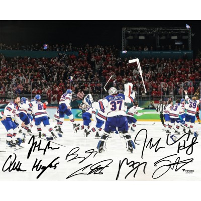 Team USA Autographed Fanatics Authentic 16 x 20 2026 Winter Olympics Gold Medal Team Celebration Photograph with Multiple Signatures