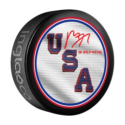 Matthew Tkachuk Team USA Autographed Fanatics Authentic 2026 Winter Olympics Hockey Puck with 26 Gold Medal Inscription