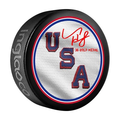Connor Hellebuyck Team USA Autographed Fanatics Authentic 2026 Winter Olympics Hockey Puck with 26 Gold Medal Inscription