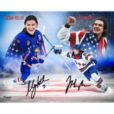 Jack Hughes & Megan Keller Team USA Autographed Fanatics Authentic 16 x 20 2026 Winter Olympics Golden Goal Stylized Photograph