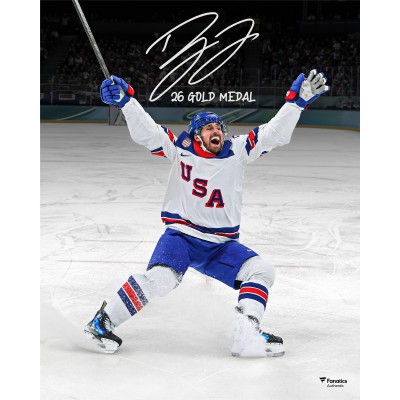 Dylan Larkin Team USA Autographed Fanatics Authentic 16 x 20 2026 Winter Olympics Gold Medal Winner Photograph with 26 Gold Medal Inscription