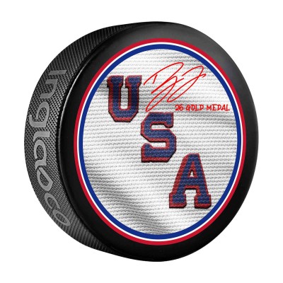 Dylan Larkin Team USA Autographed Fanatics Authentic 2026 Winter Olympics Hockey Puck with 26 Gold Medal Inscription