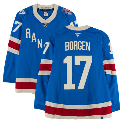Игровая джерси Will Borgen New York Rangers Fanatics Authentic #17 Blue Centennial vs. Carolina Hurricanes on February 5, 2026