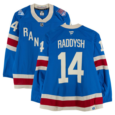 Игровая джерси Taylor Raddysh New York Rangers Fanatics Authentic #14 Blue Centennial vs. Boston Bruins on January 26, 2026