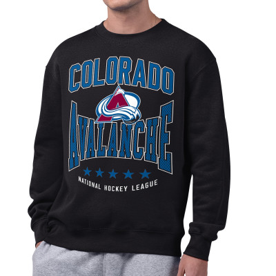 Colorado Avalanche Starter Black Center Squeeze Tri-Blend Fleece Sweatshirt