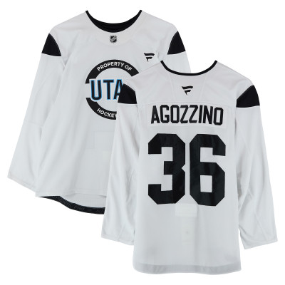 Тренировочный джерси Andrew Agozzino Utah Hockey Club Fanatics Authentic White Authentic Pro from the 2024-25 NHL Season