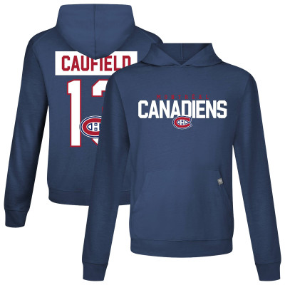 Футболка Montreal Canadiens Cole Caufield Levelwear Navy Relay Name & Number Long Sleeve Hooded