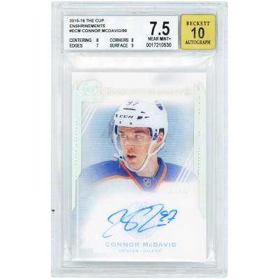 Карточка Connor McDavid Edmonton Oilers Autographed 2015-16 Upper Deck The Cup Enshrinements #E-CM #11/99 BGS Authenticated 7.5/10